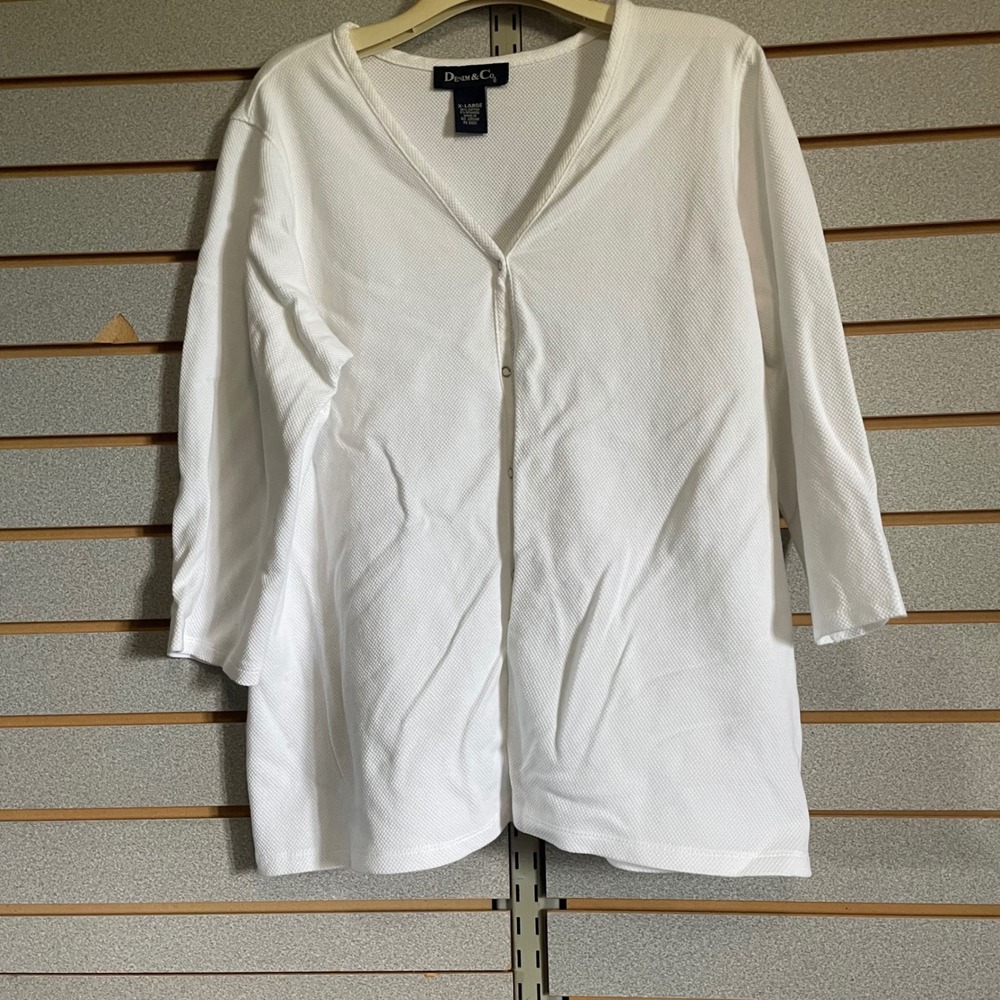 Denim & Co. Women's White Waffle Knit Button Front Cardigan Tank‎ Top Set XL